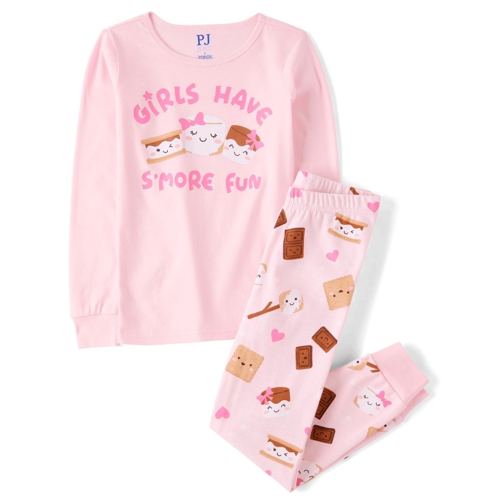 PJ Place Girls Pink Smores Pajama Set Long Sleeve Cotton PJs Size 5 NEW